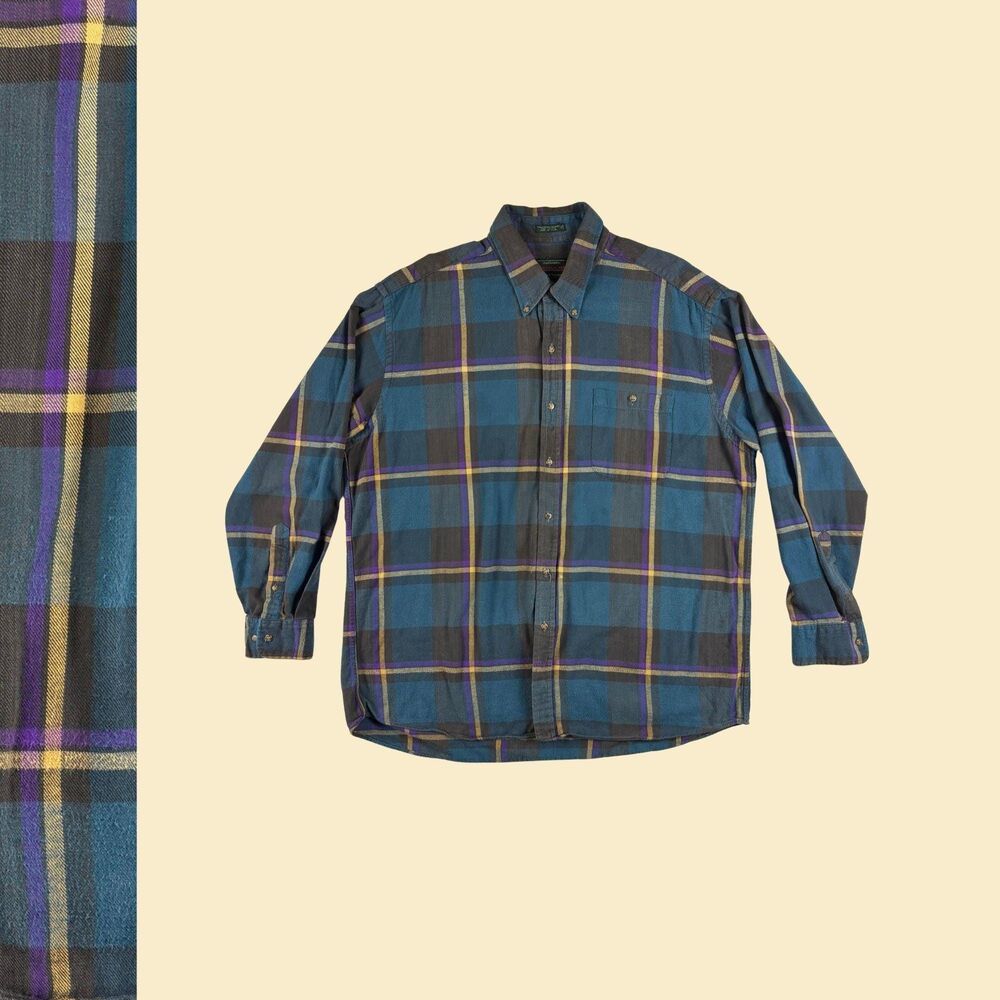 Vintage 90s XL flannel shirt, Mountain Tek teal & purple long sleeve plaid top